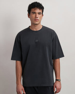 T-shirt Boxy Embroidered Vintage Black
