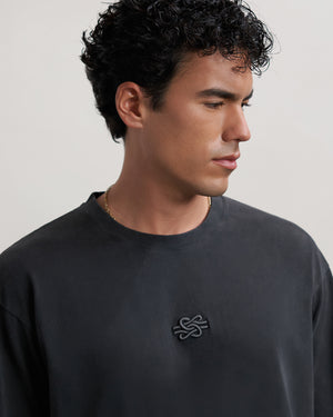 T-shirt Boxy Embroidered Vintage Black
