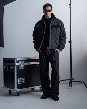 Box Jacket Wool Check Black
