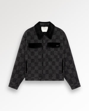 Box Jacket Wool Check Black