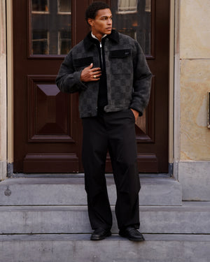 Box Jacket Wool Check Black