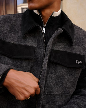 Box Jacket Wool Check Black